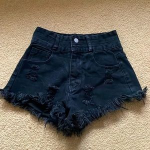 Shein distressed black shorts